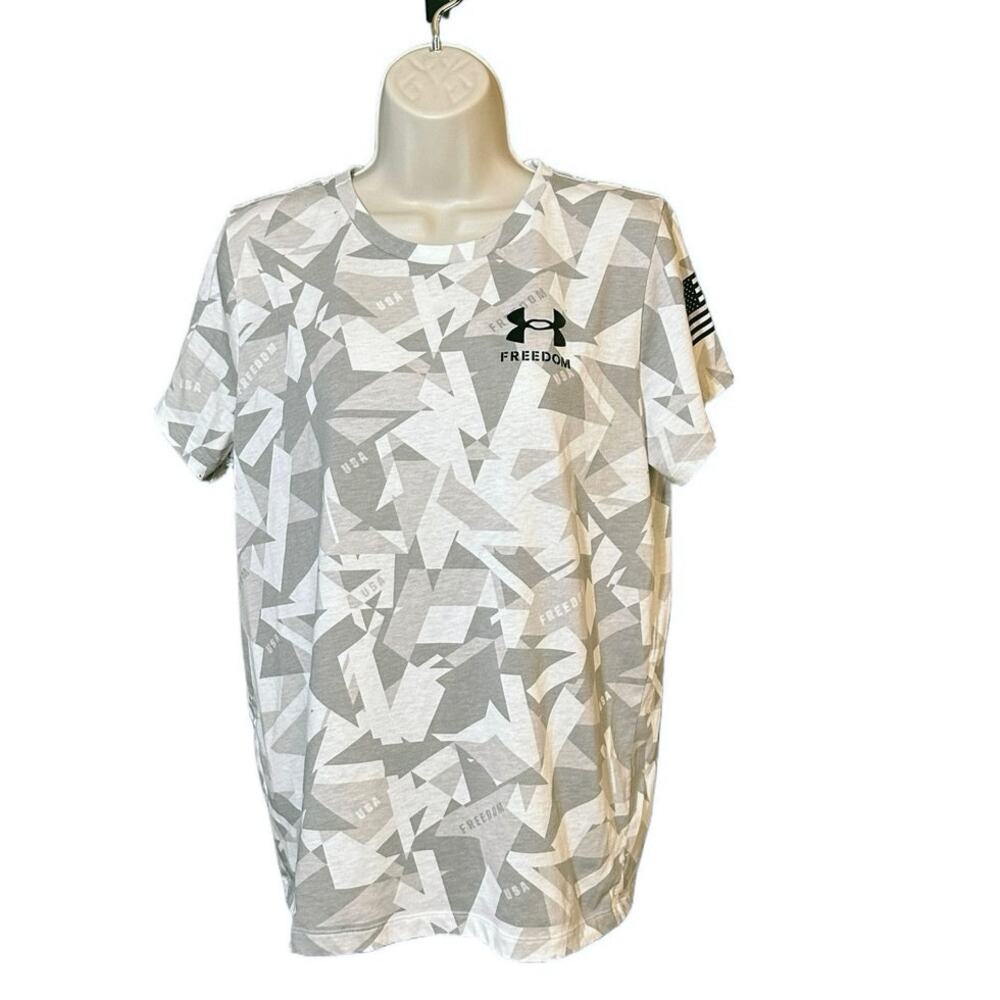 Under Armour Freedom USA Flag Camo Tee Gray Graphic Performance Shirt L